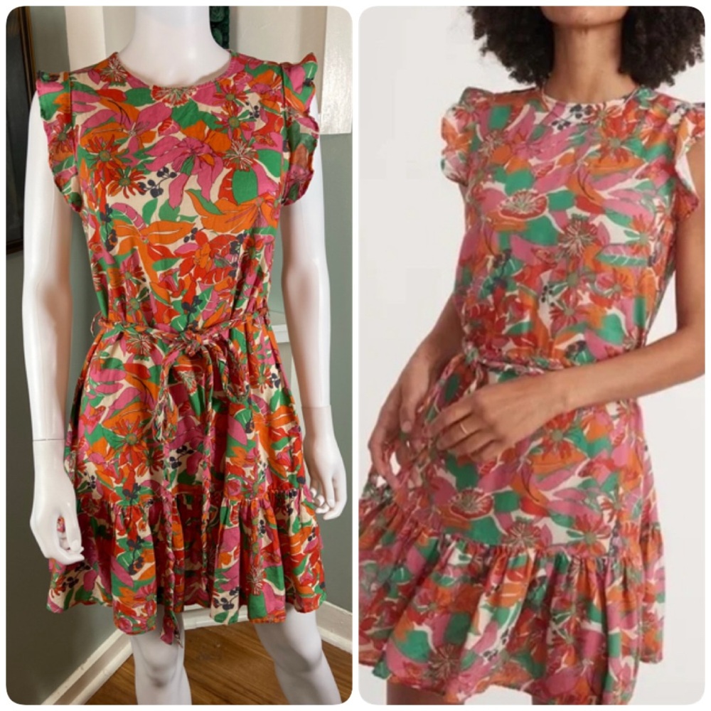 Marine Layer Laney Floral Mini Dress Linen Blend Small S tropical flutter Ruffle